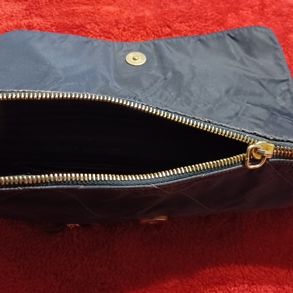 PRADA Gold Chain Bag Shoulder Bag 100% Authentic Navy Blue Crossbody Bag Tote - Picture 13 of 16